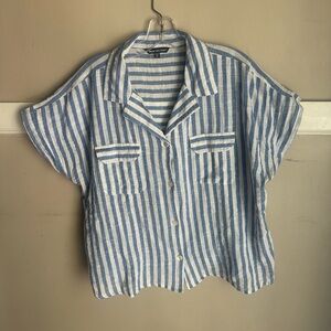 Unique Spectrum Blue and White Striped Shirt Size XL 100% Cotton